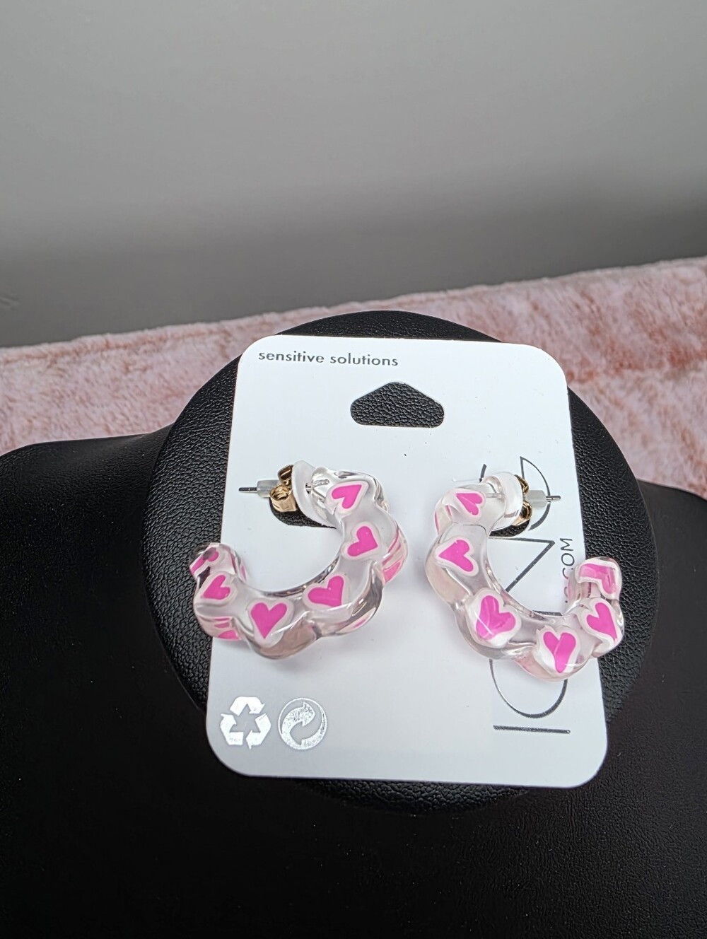 Pink Heart Acrylic Hoop Earrings